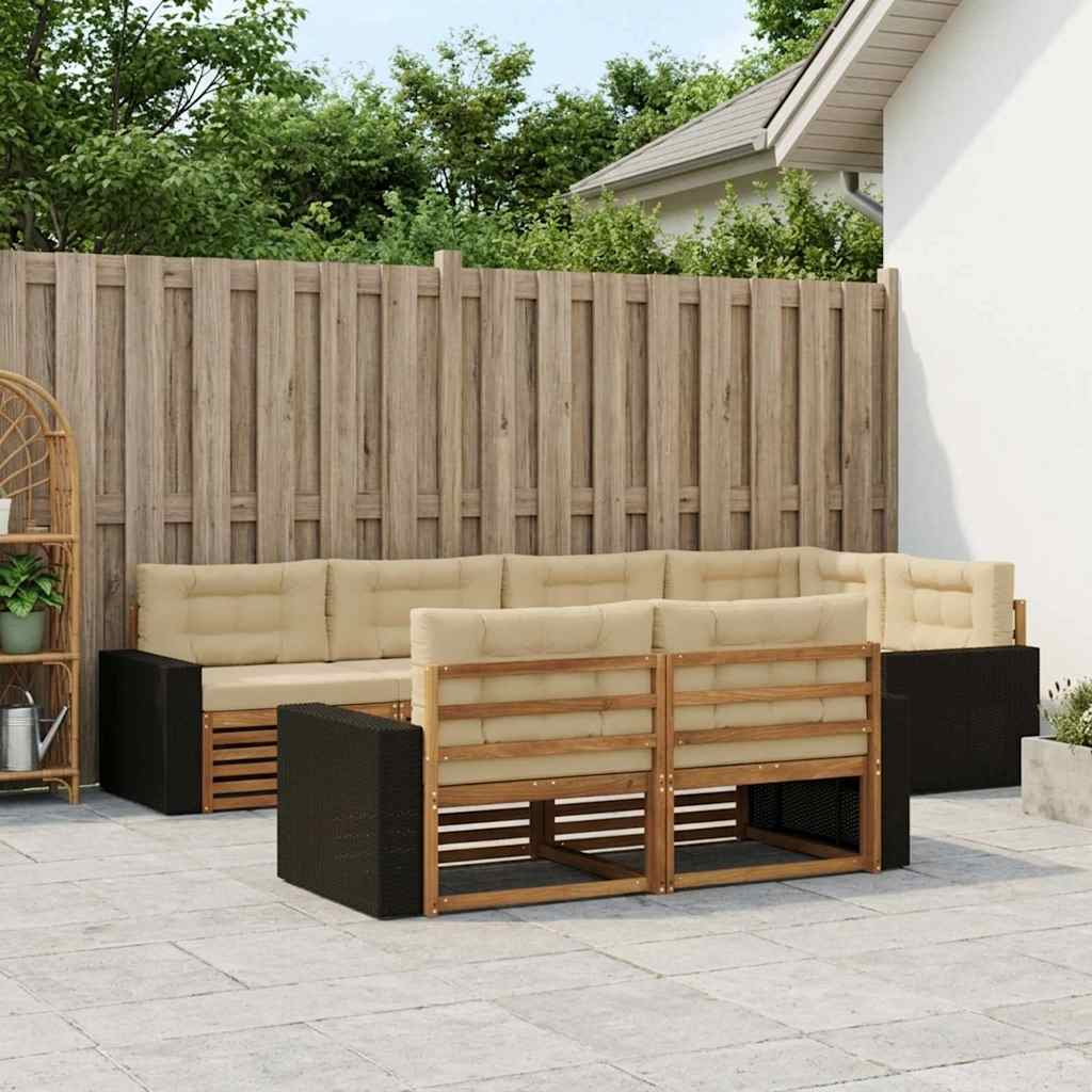 vidaXL Zestaw sof na zewnątrz z poduszką 7 pcs Naturalny i Beżowy