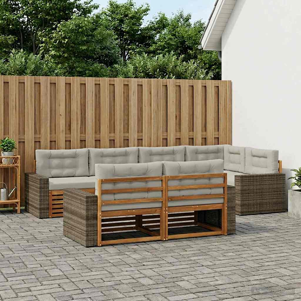 vidaXL Zestaw sof na zewnątrz z poduszką 7 pcs Naturalny i jasnoszary