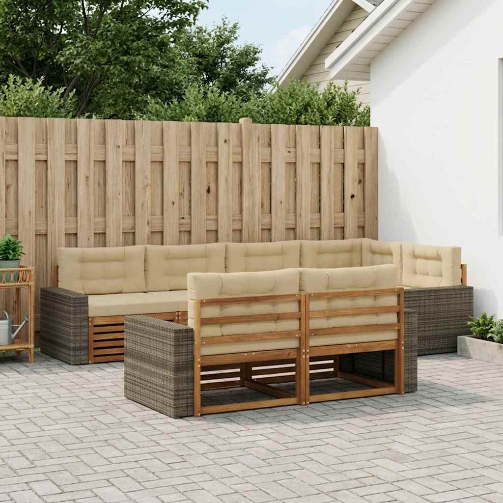 vidaXL Zestaw sof na zewnątrz z poduszką 7 pcs Naturalny i Beżowy