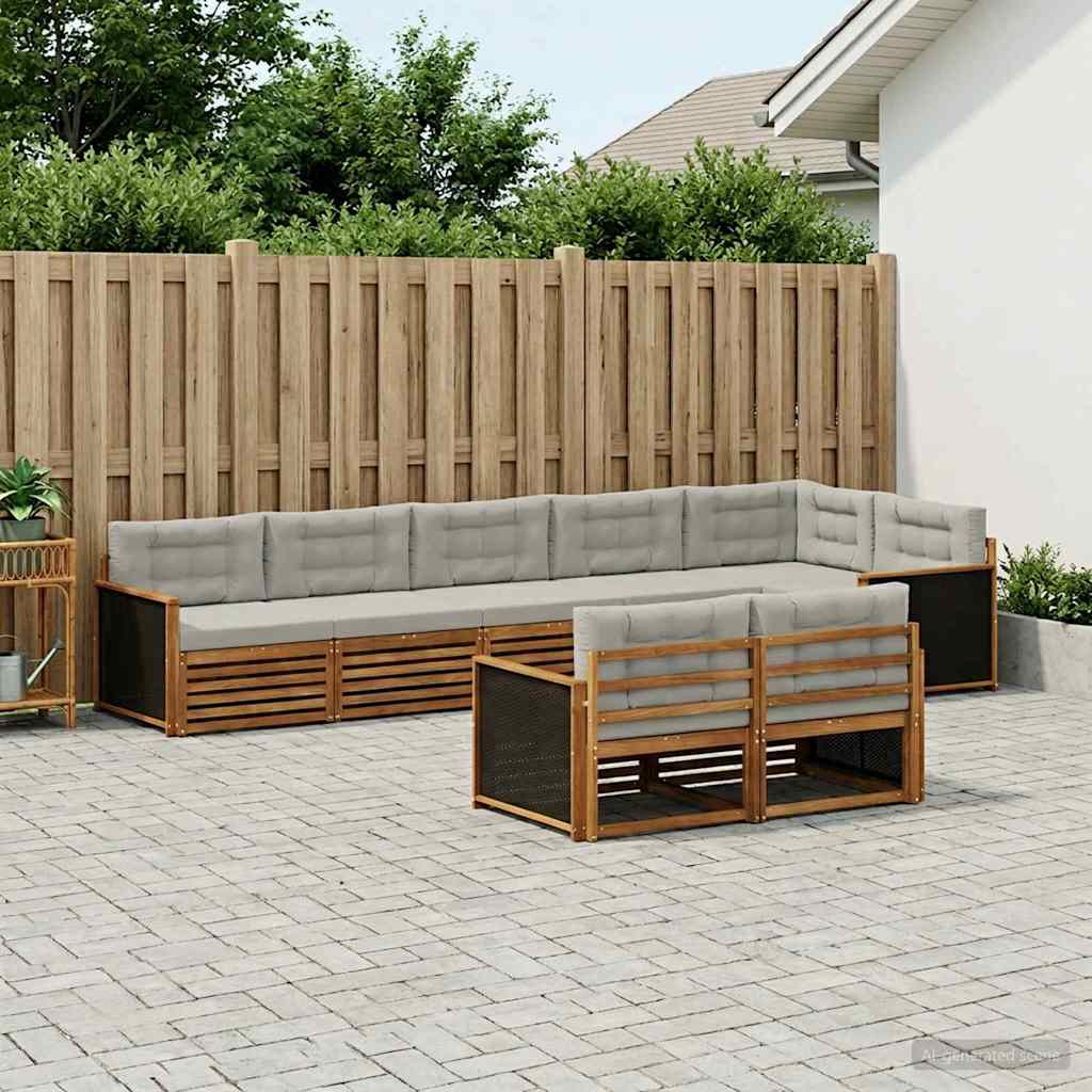 vidaXL Zestaw sof na zewnątrz z poduszką 8 pcs Naturalny i jasnoszary