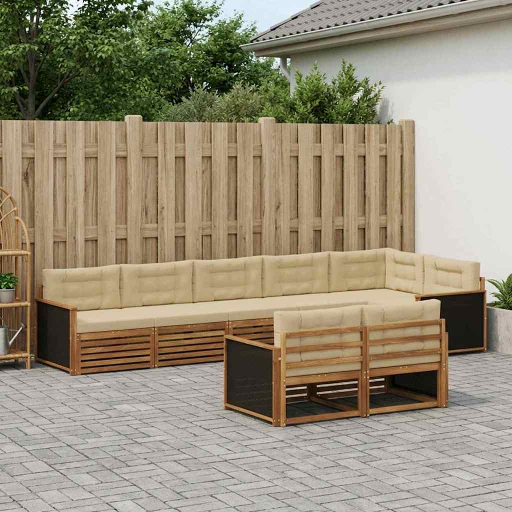 vidaXL Zestaw sof na zewnątrz z poduszką 8 pcs Naturalny i Beżowy