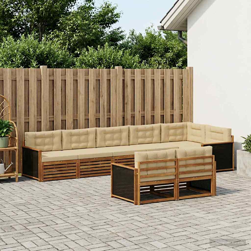 vidaXL Zestaw sof na zewnątrz z poduszką 8 pcs Naturalny i Beżowy