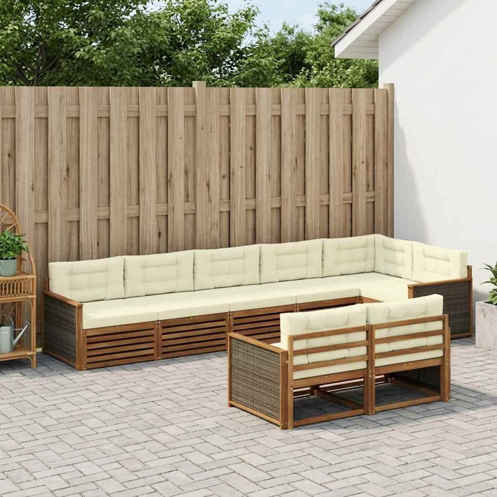 vidaXL Zestaw sof na zewnątrz z poduszką 8 pcs Naturalny i Kremowy