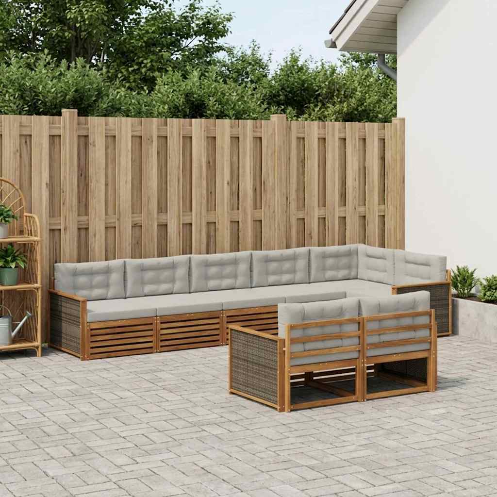 vidaXL Zestaw sof na zewnątrz z poduszką 8 pcs Naturalny i jasnoszary