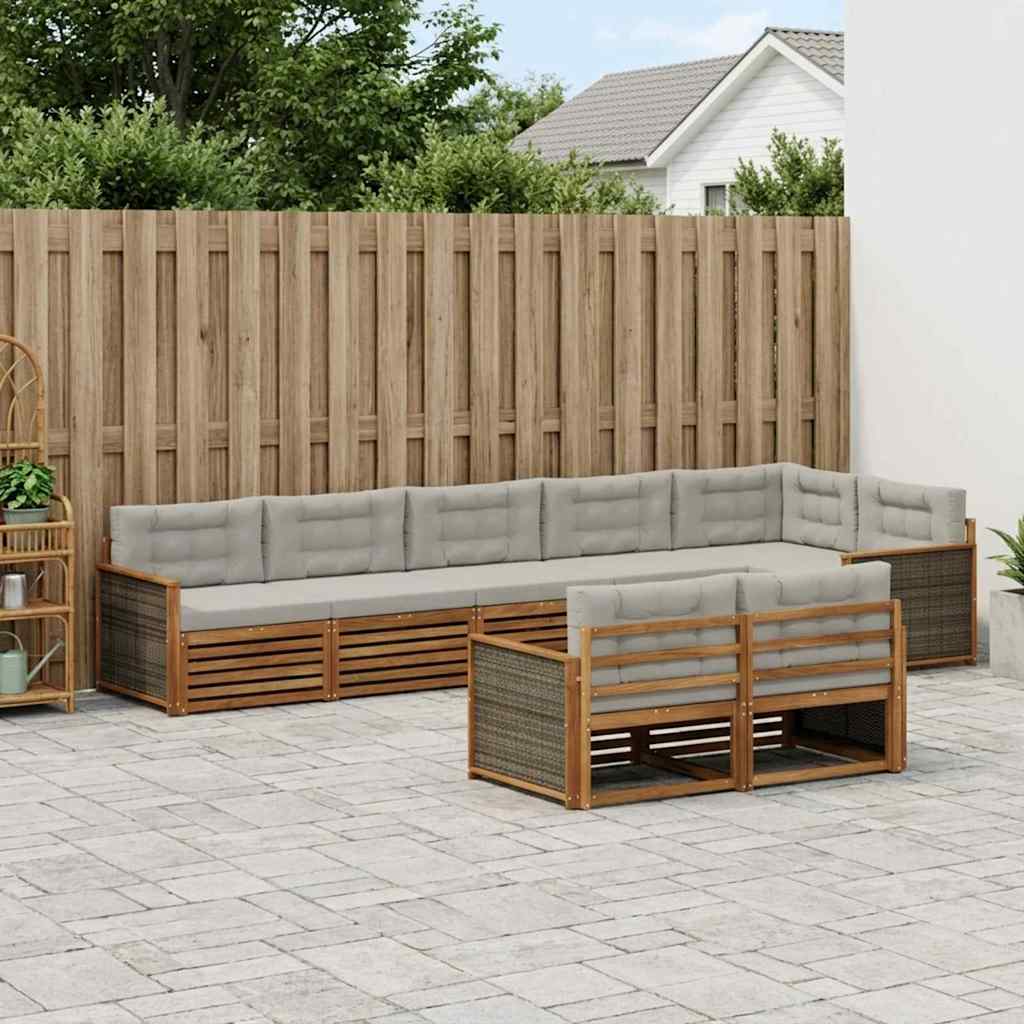 vidaXL Zestaw sof na zewnątrz z poduszką 8 pcs Naturalny i jasnoszary