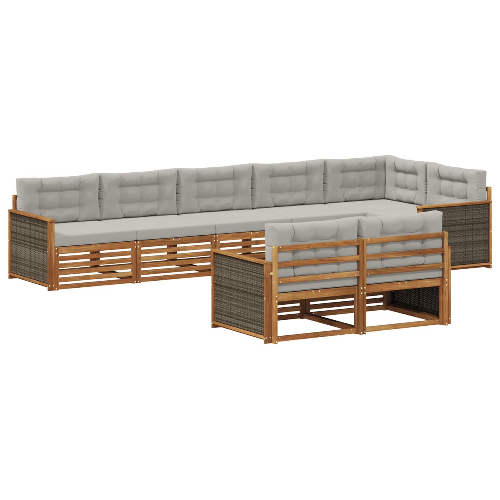 vidaXL Zestaw sof na zewnątrz z poduszką 8 pcs Naturalny i jasnoszary