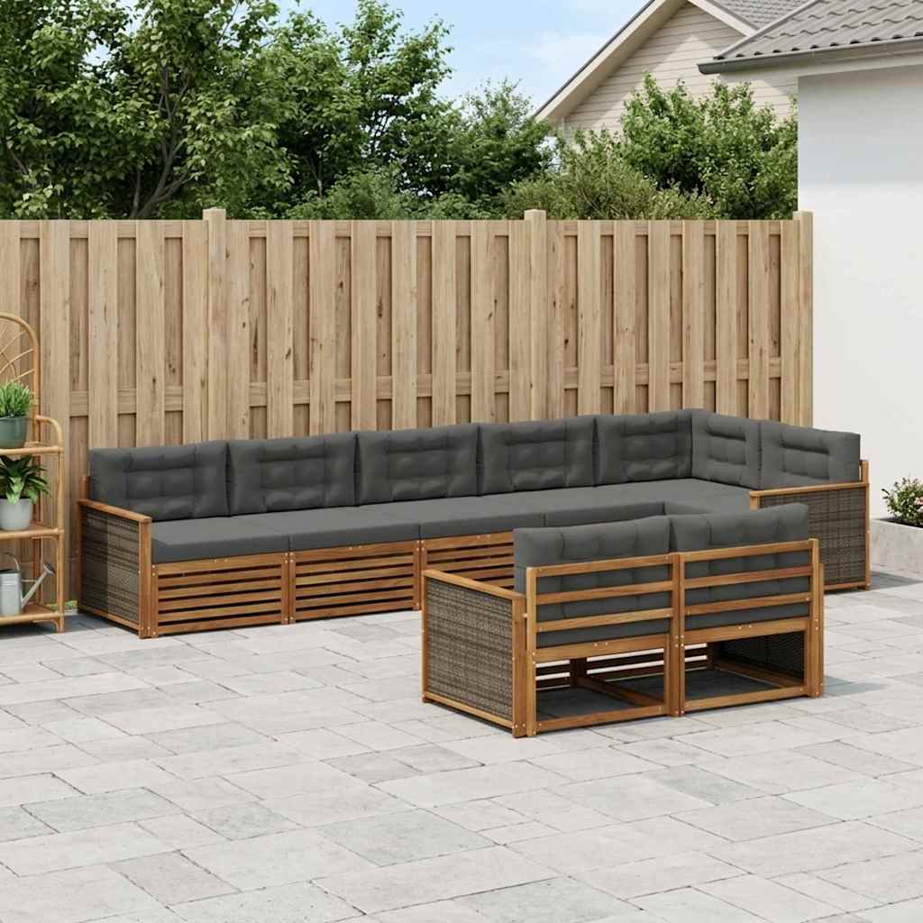 vidaXL Zestaw sof na zewnątrz z poduszką 8 pcs Naturalny i Antracytowy