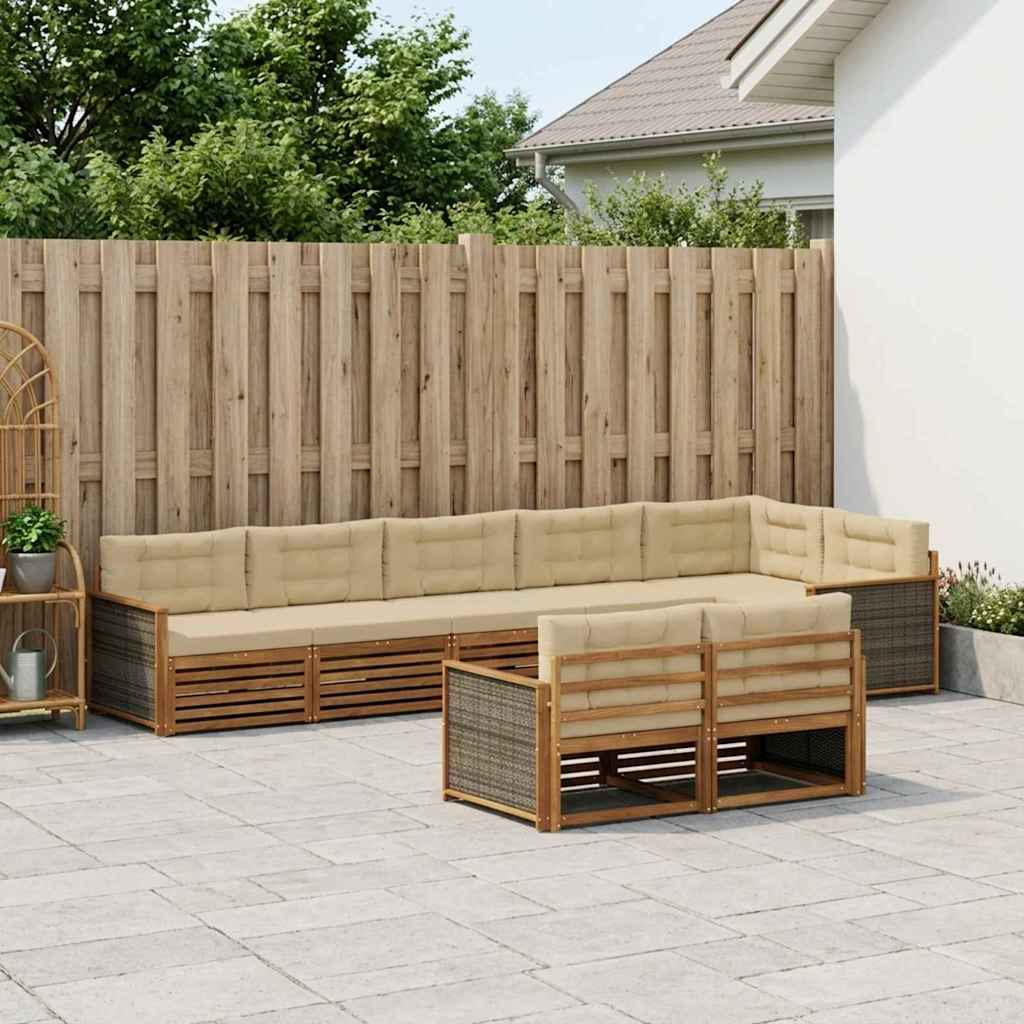 vidaXL Zestaw sof na zewnątrz z poduszką 8 pcs Naturalny i Beżowy