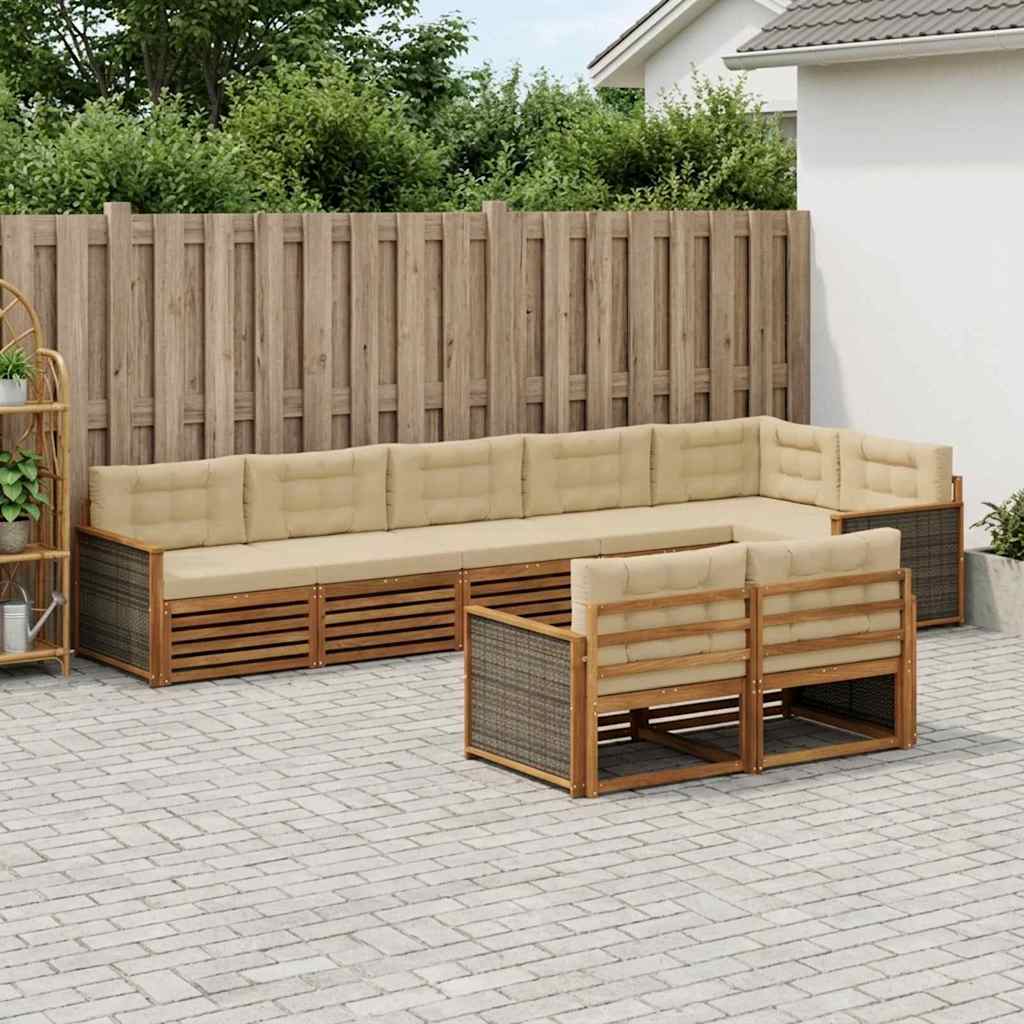 vidaXL Zestaw sof na zewnątrz z poduszką 8 pcs Naturalny i Beżowy