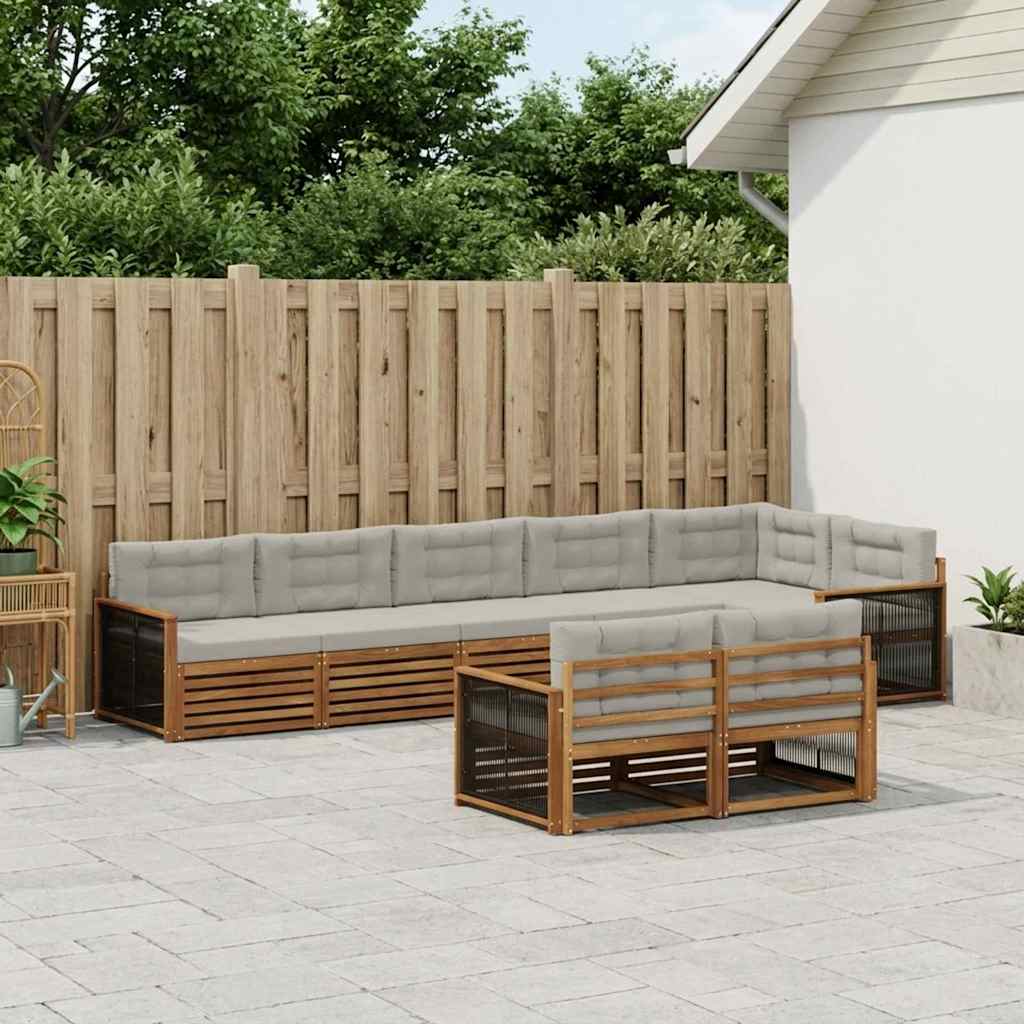 vidaXL Zestaw sof na zewnątrz z poduszką 8 pcs Naturalny i jasnoszary