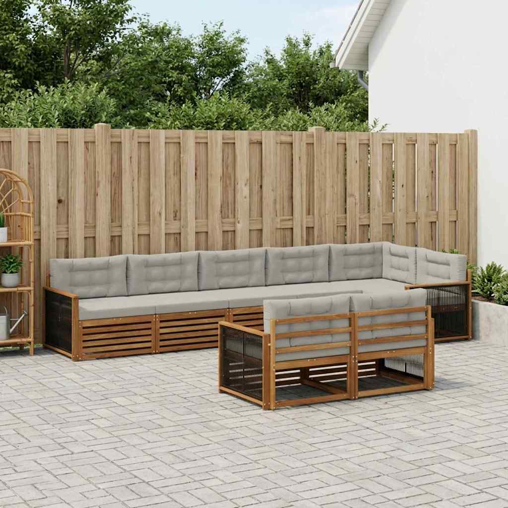 vidaXL Zestaw sof na zewnątrz z poduszką 8 pcs Naturalny i jasnoszary