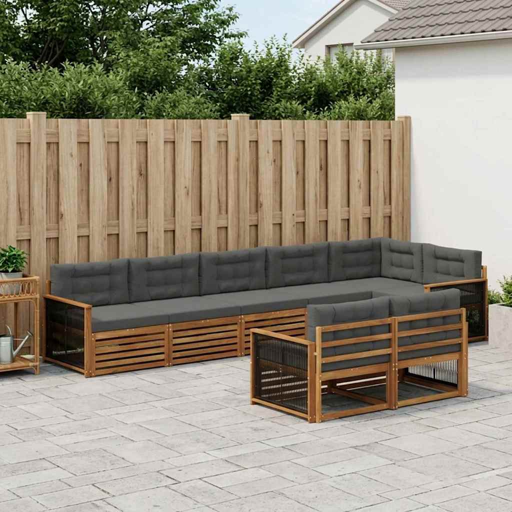 vidaXL Zestaw sof na zewnątrz z poduszką 8 pcs Naturalny i Antracytowy
