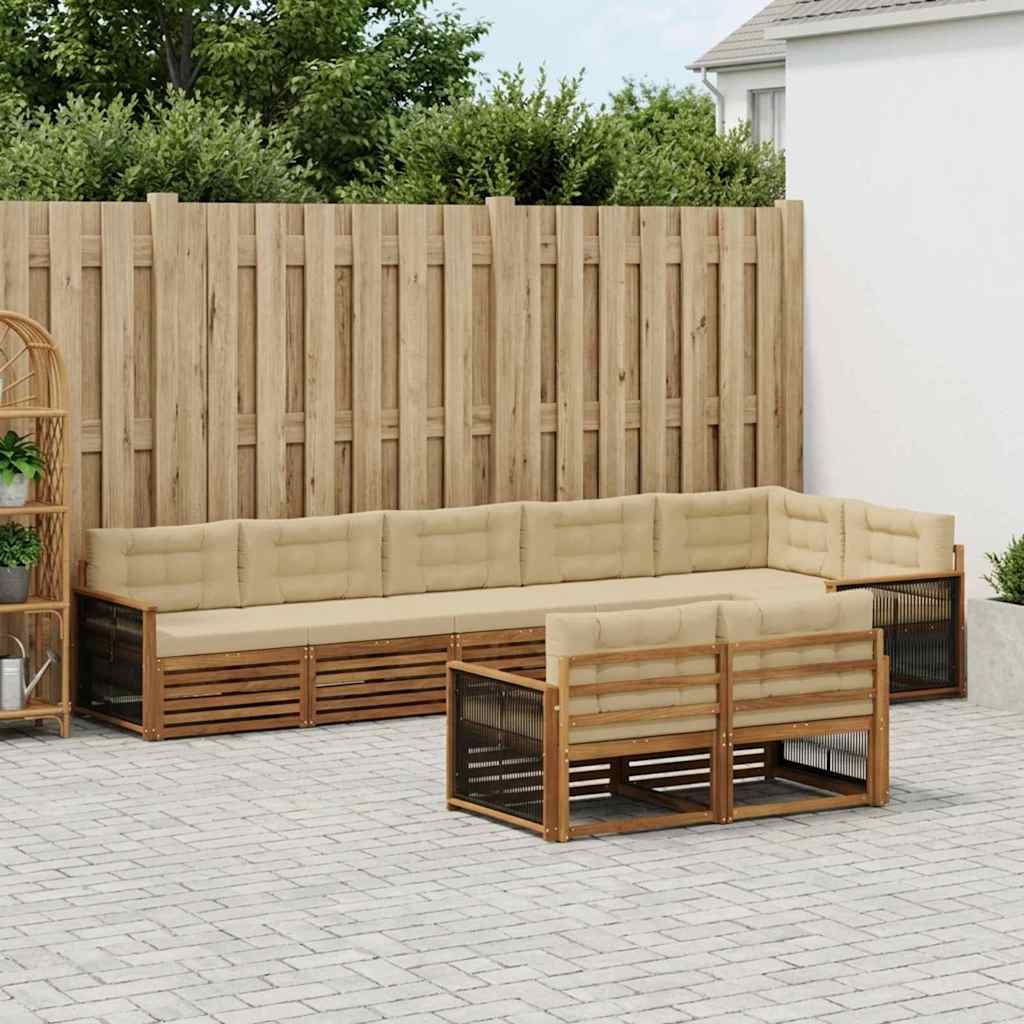 vidaXL Zestaw sof na zewnątrz z poduszką 8 pcs Naturalny i Beżowy