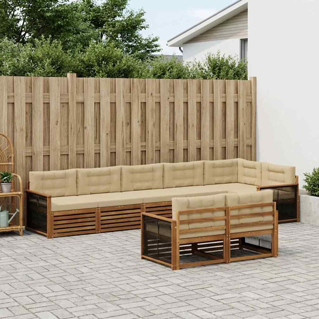 vidaXL Zestaw sof na zewnątrz z poduszką 8 pcs Naturalny i Beżowy