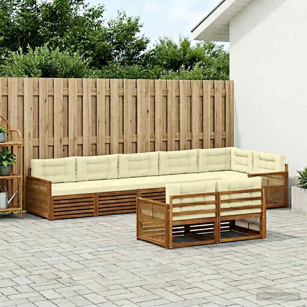 vidaXL Zestaw sof na zewnątrz z poduszką 8 pcs Naturalny i Kremowy