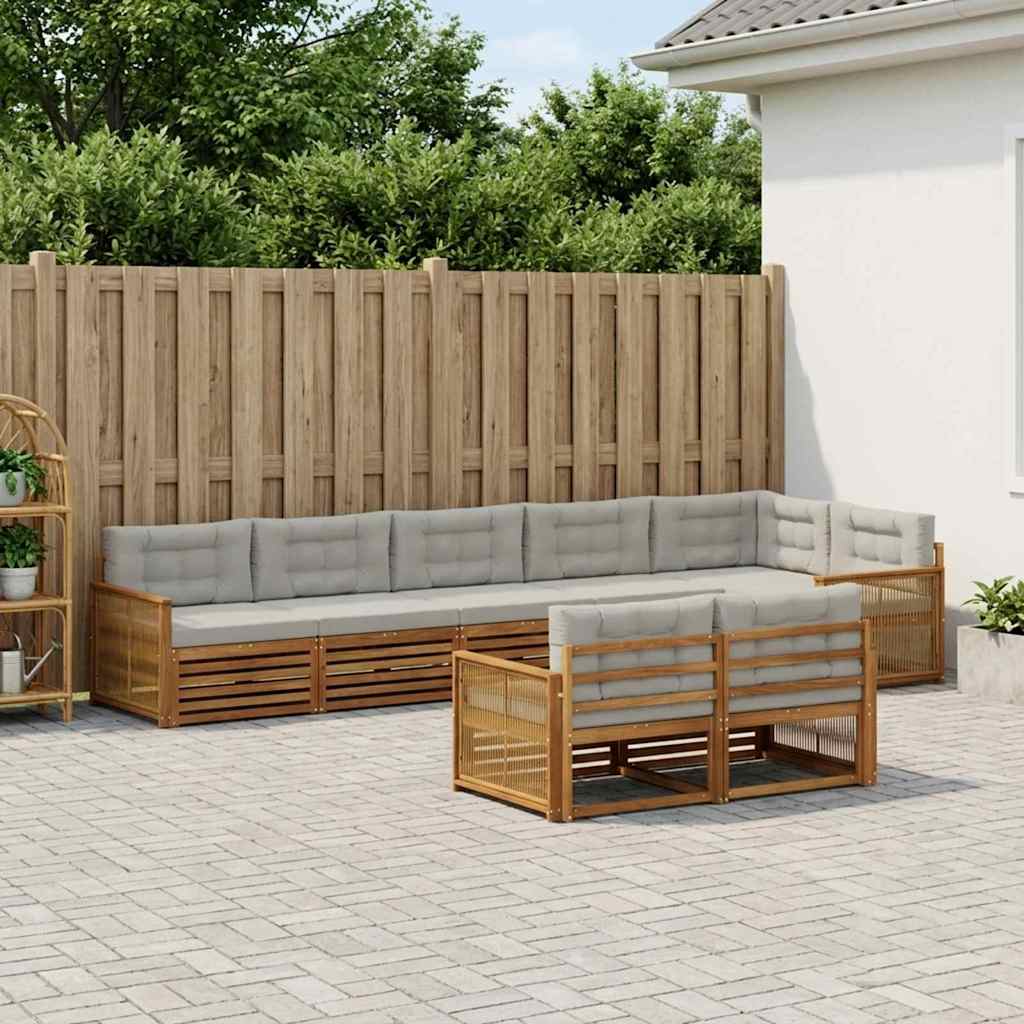 vidaXL Zestaw sof na zewnątrz z poduszką 8 pcs Naturalny i jasnoszary