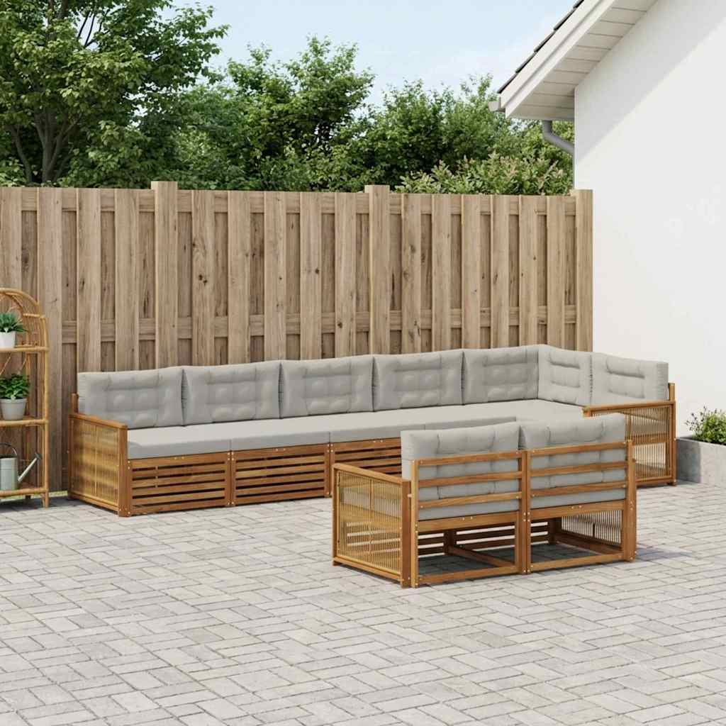 vidaXL Zestaw sof na zewnątrz z poduszką 8 pcs Naturalny i jasnoszary