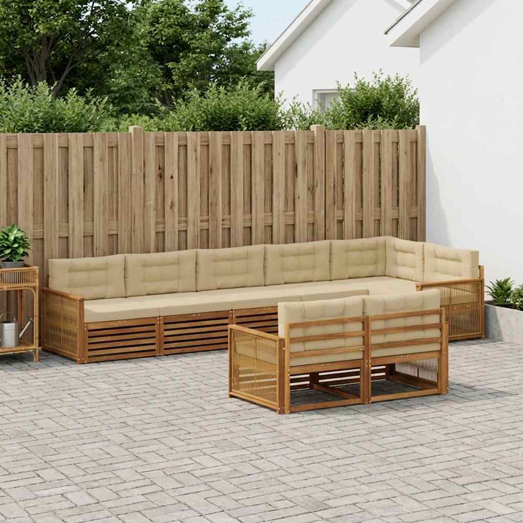 vidaXL Zestaw sof na zewnątrz z poduszką 8 pcs Naturalny i Beżowy