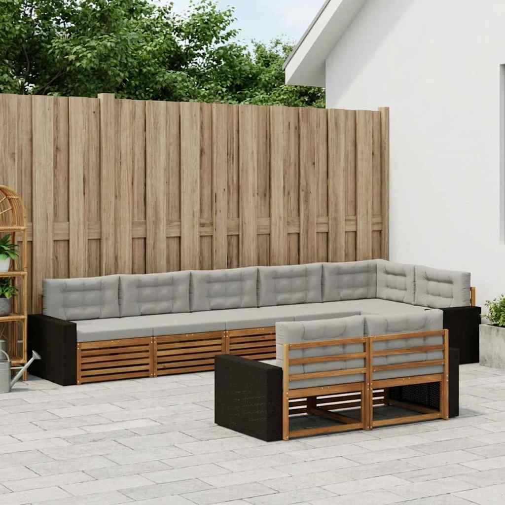vidaXL Zestaw sof na zewnątrz z poduszką 8 pcs Naturalny i jasnoszary