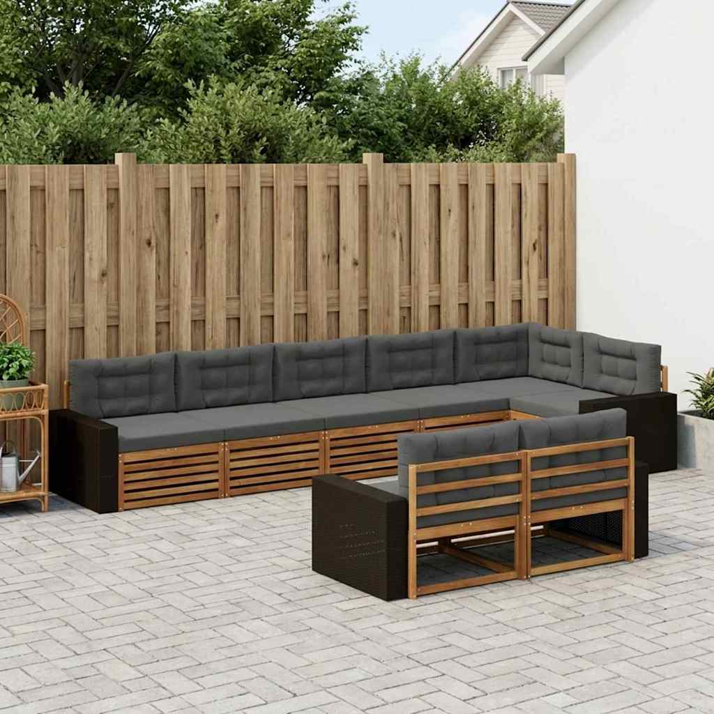 vidaXL Zestaw sof na zewnątrz z poduszką 8 pcs Naturalny i Antracytowy