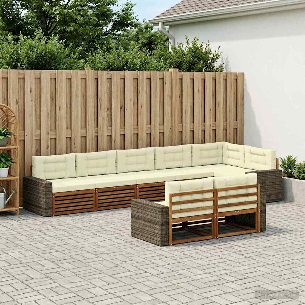 vidaXL Zestaw sof na zewnątrz z poduszką 8 pcs Naturalny i Kremowy