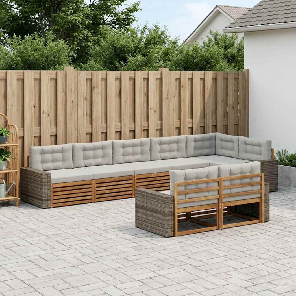 vidaXL Zestaw sof na zewnątrz z poduszką 8 pcs Naturalny i jasnoszary