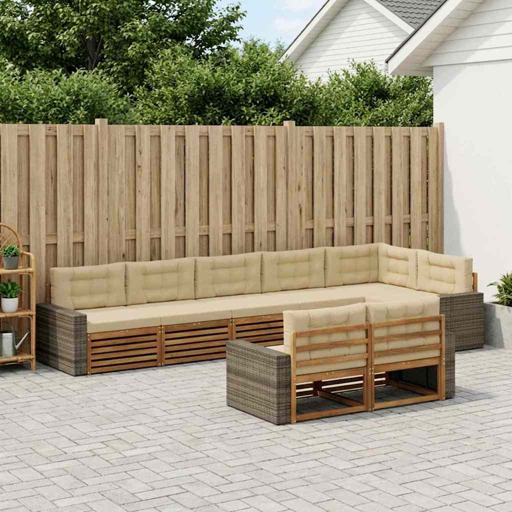 vidaXL Zestaw sof na zewnątrz z poduszką 8 pcs Naturalny i Beżowy