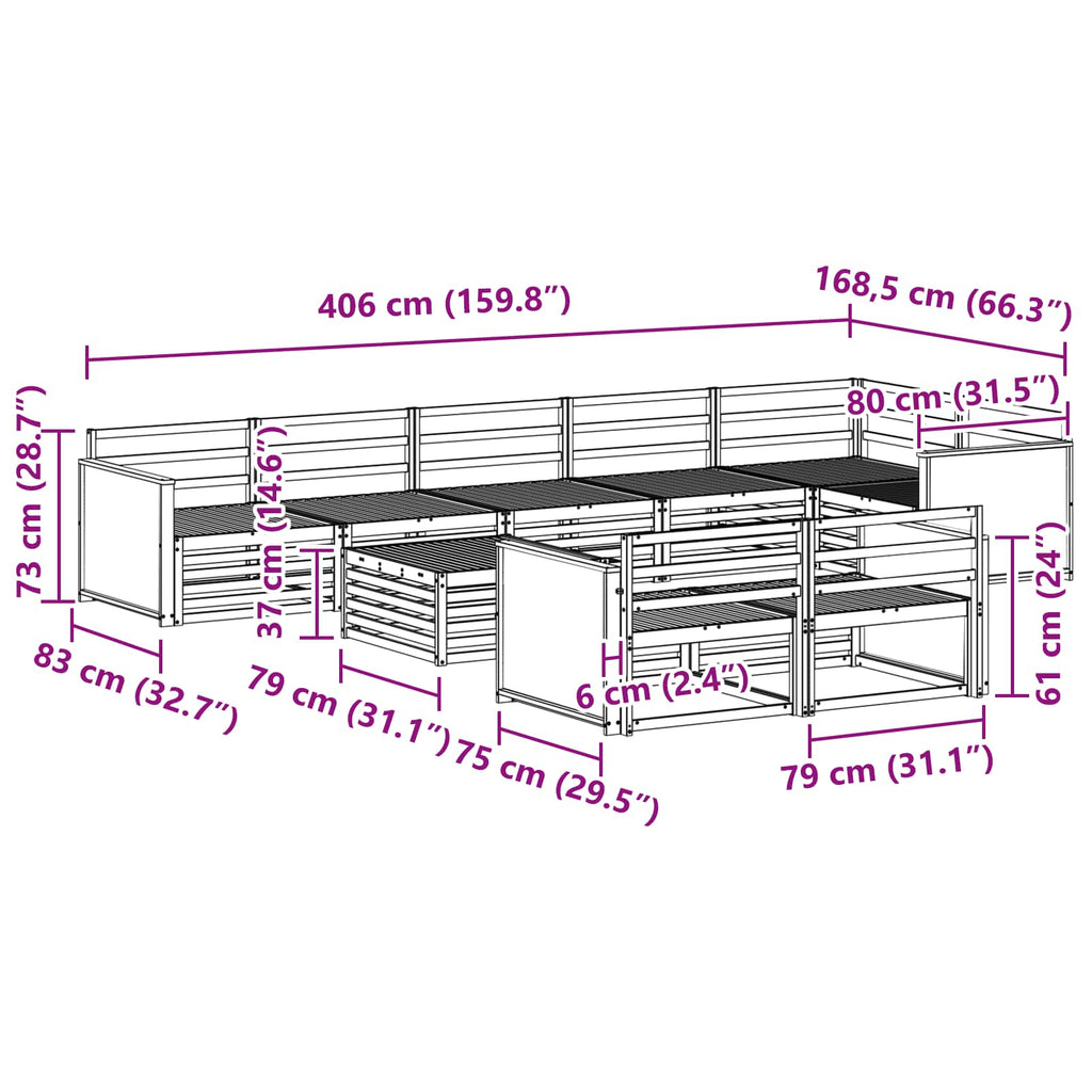 vidaXL Zestaw sof na zewnątrz 9 pcs
