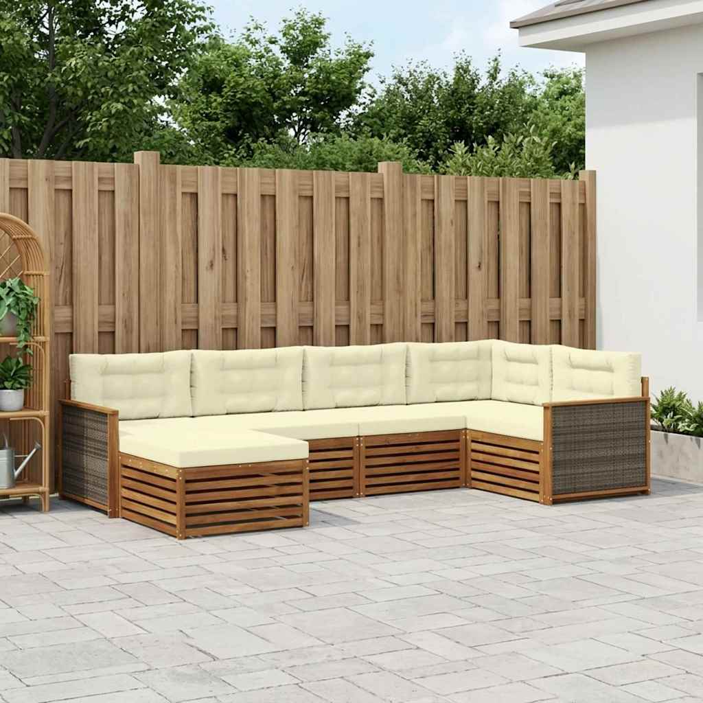 vidaXL Zestaw sof na zewnątrz z poduszką 6 pcs Naturalny i Kremowy