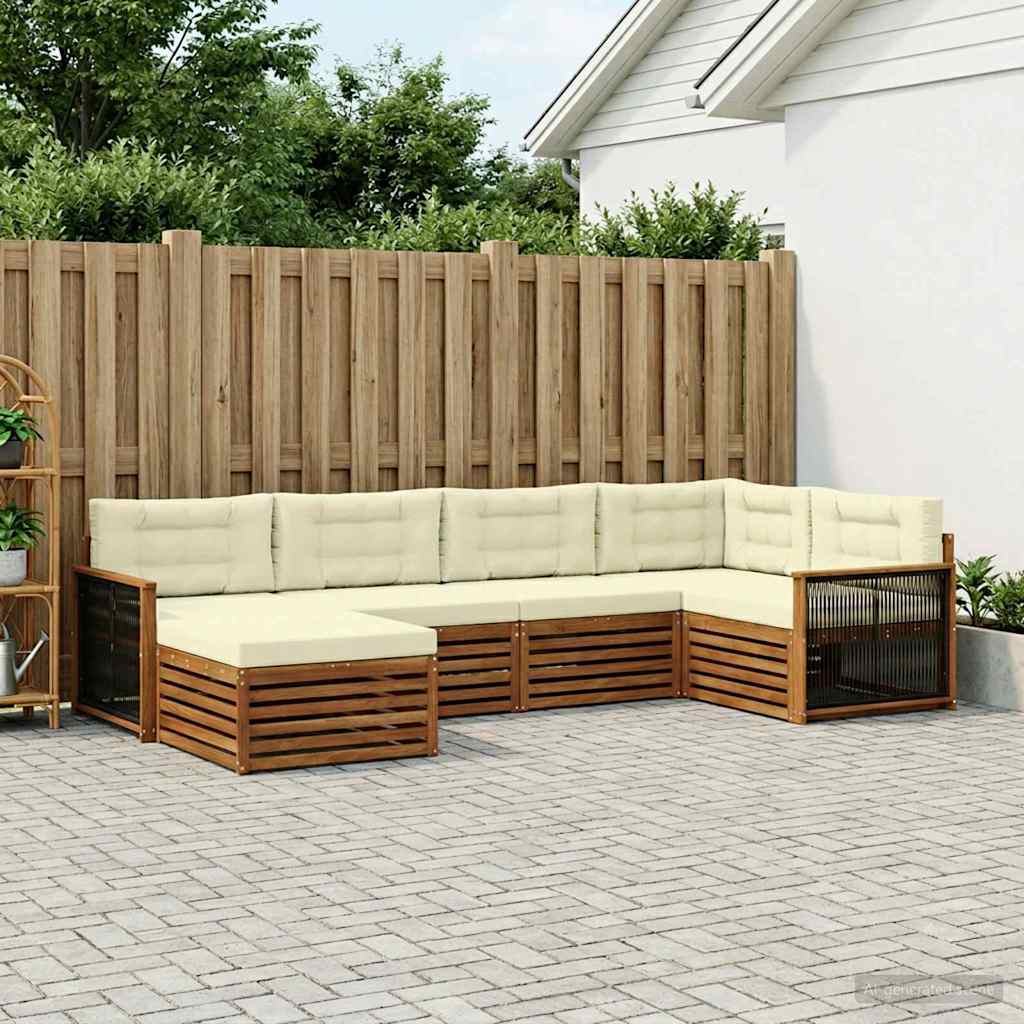 vidaXL Zestaw sof na zewnątrz z poduszką 6 pcs Naturalny i Kremowy