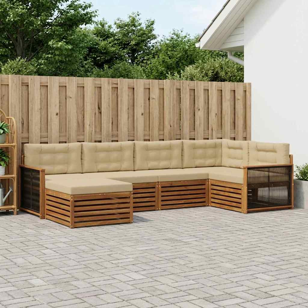vidaXL Zestaw sof na zewnątrz z poduszką 6 pcs Naturalny i Beżowy