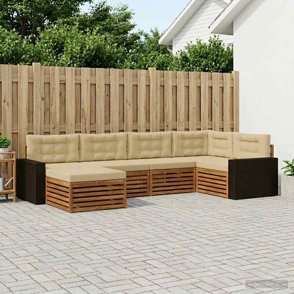 vidaXL Zestaw sof na zewnątrz z poduszką 6 pcs Naturalny i Beżowy