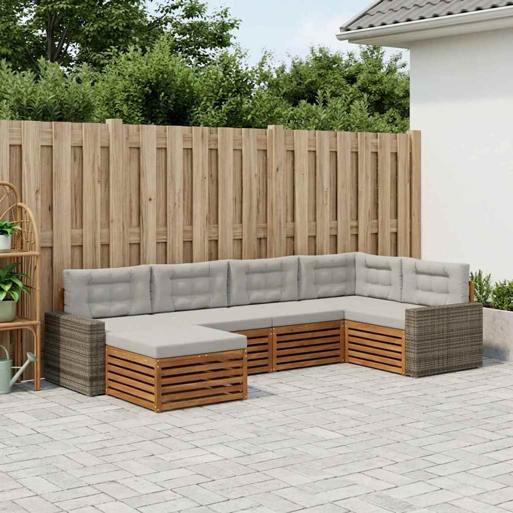 vidaXL Zestaw sof na zewnątrz z poduszką 6 pcs Naturalny i jasnoszary