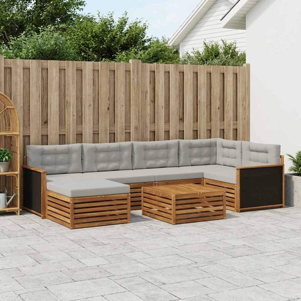 vidaXL Zestaw sof na zewnątrz z poduszką 7 pcs Naturalny i jasnoszary