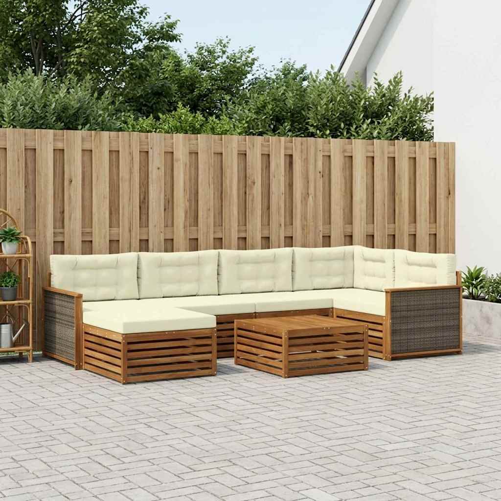 vidaXL Zestaw sof na zewnątrz z poduszką 7 pcs Naturalny i Kremowy