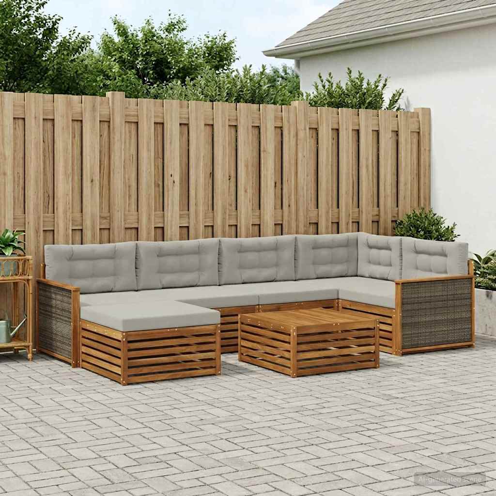 vidaXL Zestaw sof na zewnątrz z poduszką 7 pcs Naturalny i jasnoszary