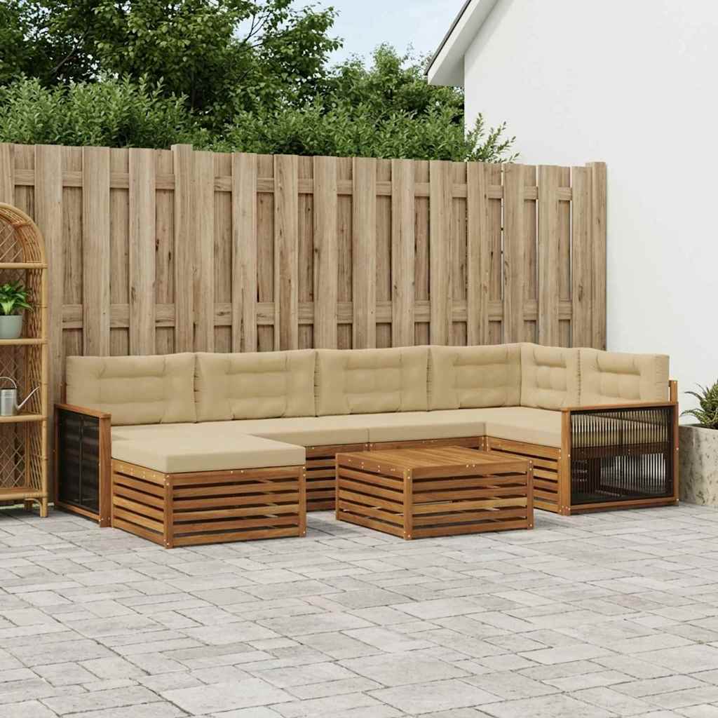 vidaXL Zestaw sof na zewnątrz z poduszką 7 pcs Naturalny i Beżowy