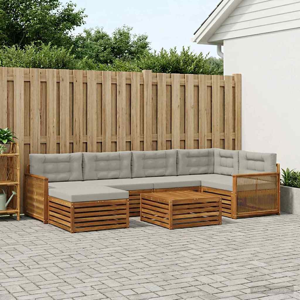vidaXL Zestaw sof na zewnątrz z poduszką 7 pcs Naturalny i jasnoszary