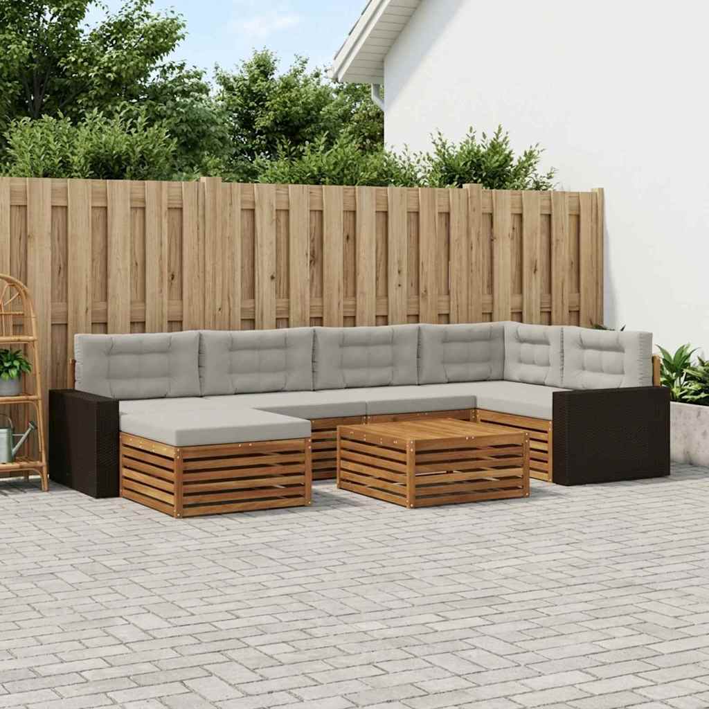 vidaXL Zestaw sof na zewnątrz z poduszką 7 pcs Naturalny i jasnoszary