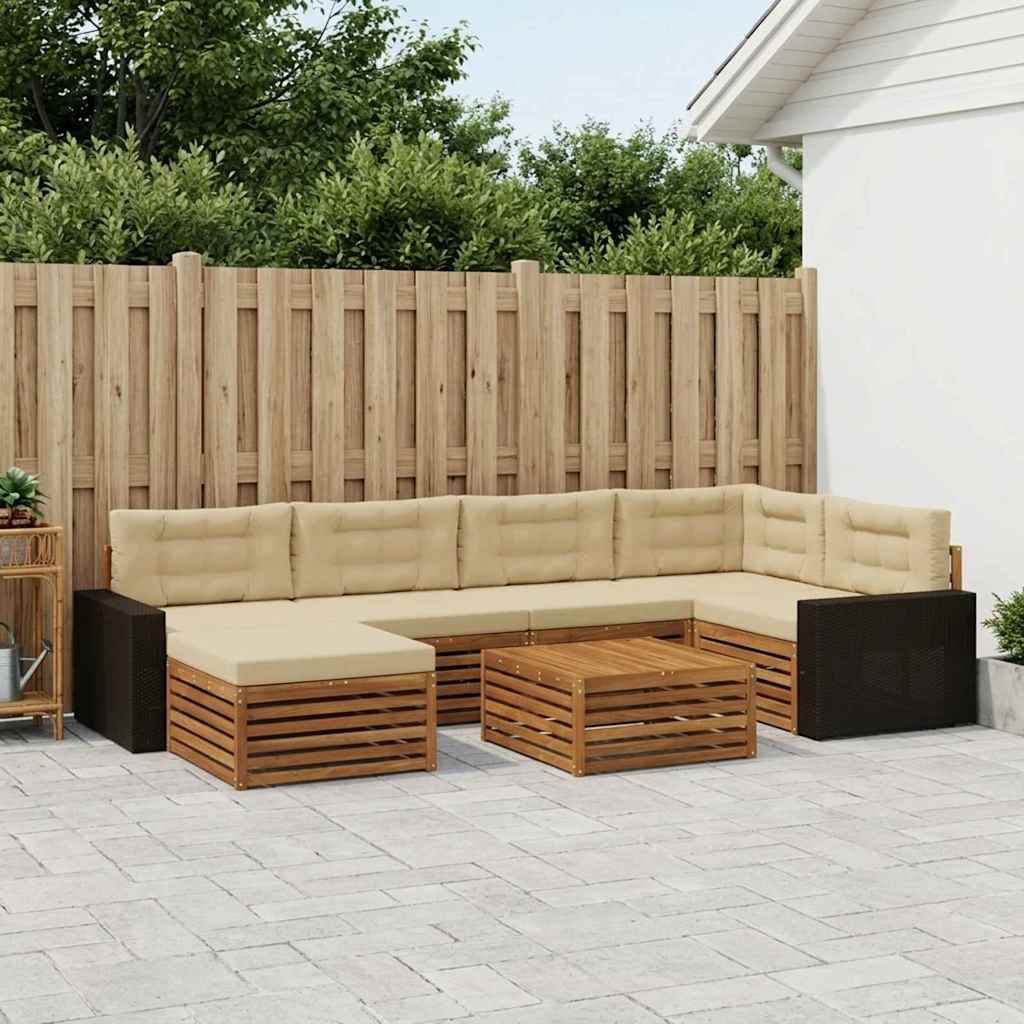 vidaXL Zestaw sof na zewnątrz z poduszką 7 pcs Naturalny i Beżowy