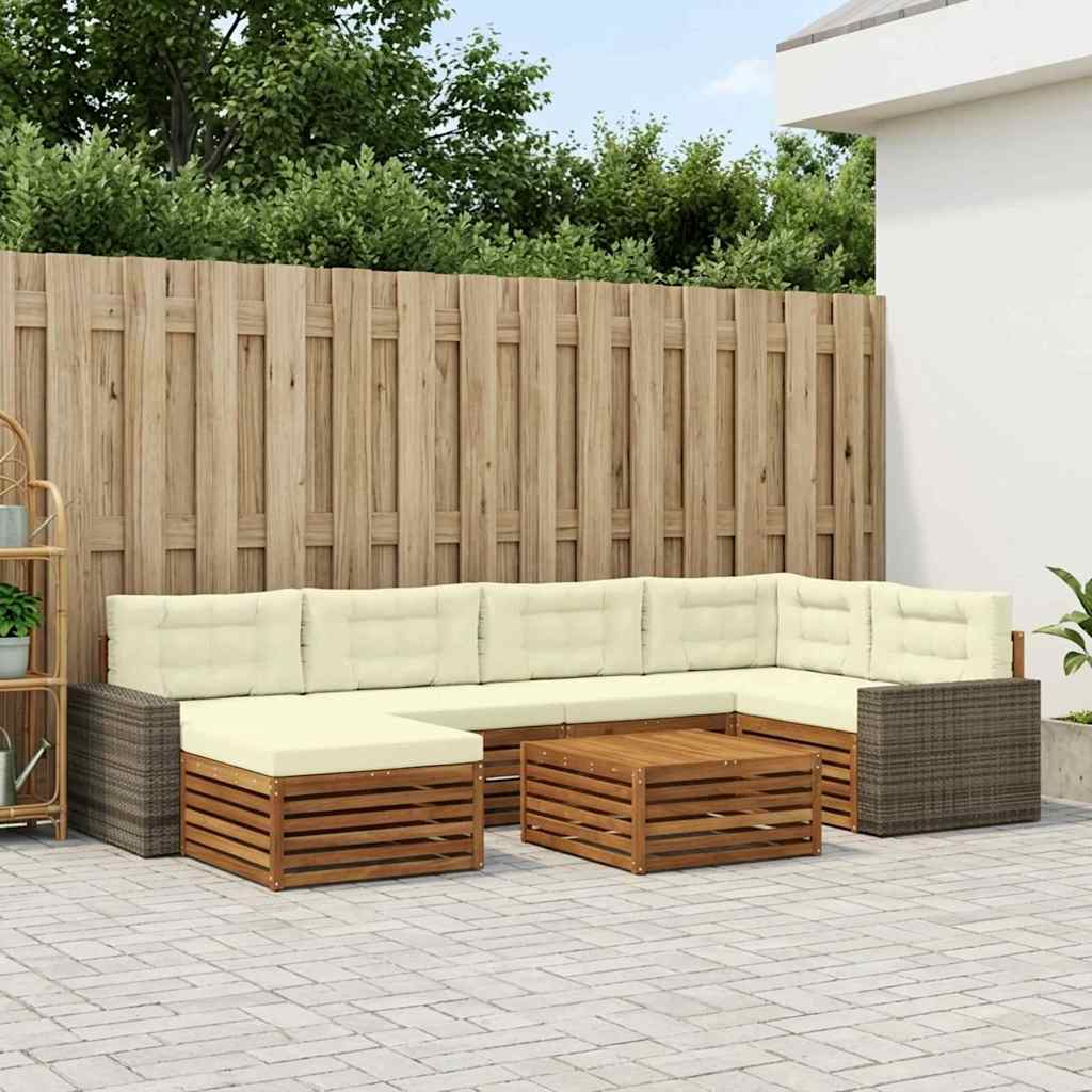 vidaXL Zestaw sof na zewnątrz z poduszką 7 pcs Naturalny i Kremowy