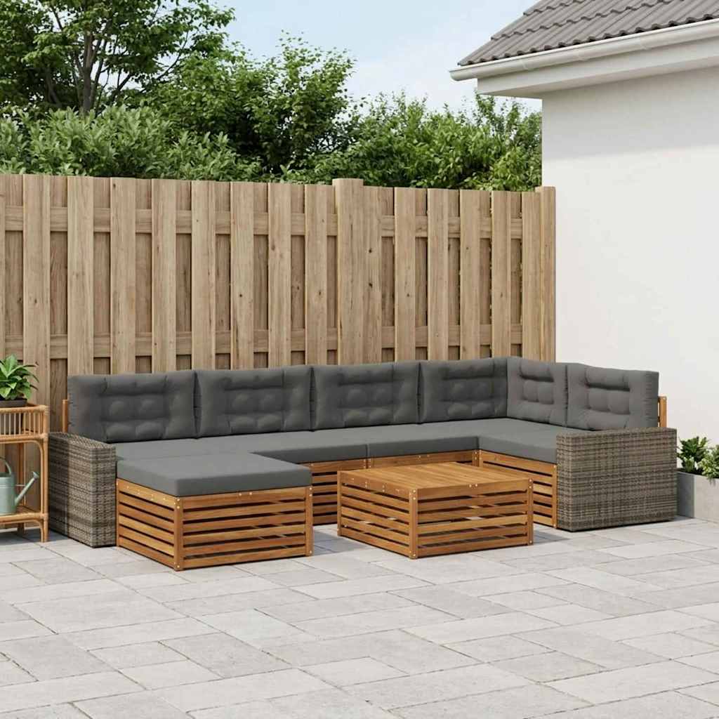 vidaXL Zestaw sof na zewnątrz z poduszką 7 pcs Naturalny i Antracytowy