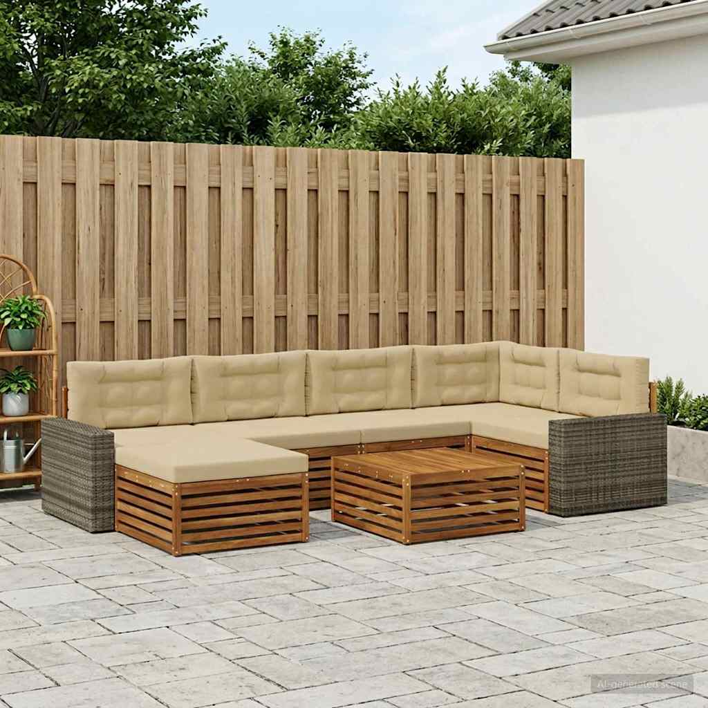 vidaXL Zestaw sof na zewnątrz z poduszką 7 pcs Naturalny i Beżowy