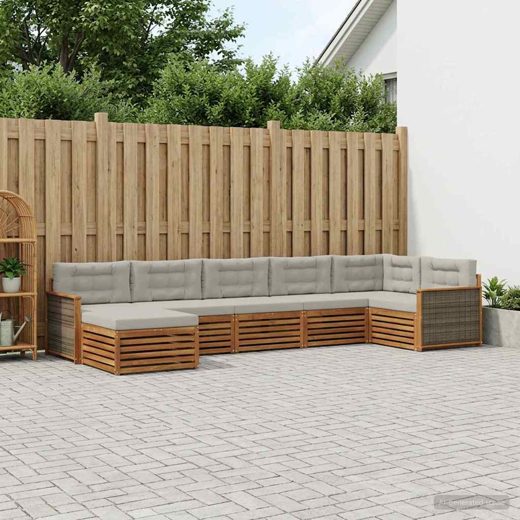 vidaXL Zestaw sof na zewnątrz z poduszką 7 pcs Naturalny i jasnoszary