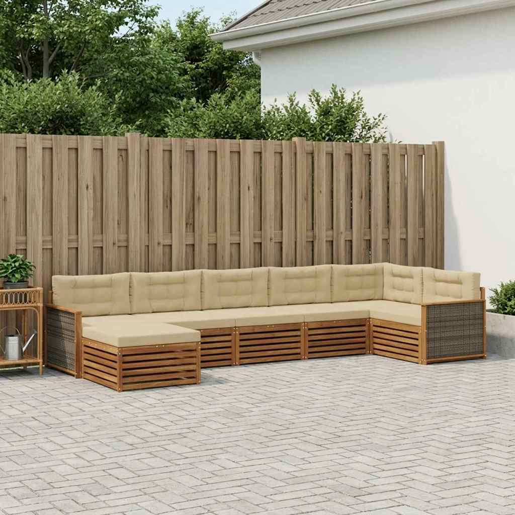 vidaXL Zestaw sof na zewnątrz z poduszką 7 pcs Naturalny i Beżowy