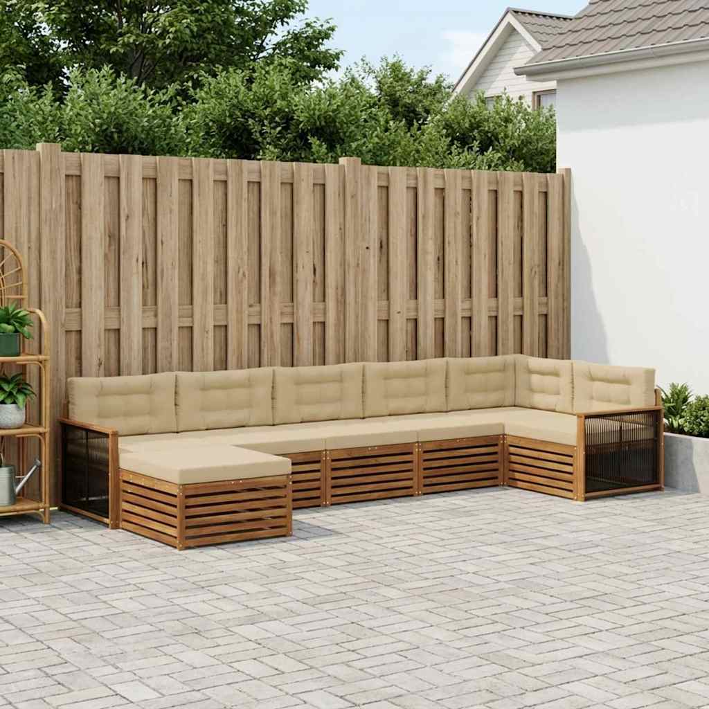 vidaXL Zestaw sof na zewnątrz z poduszką 7 pcs Naturalny i Beżowy