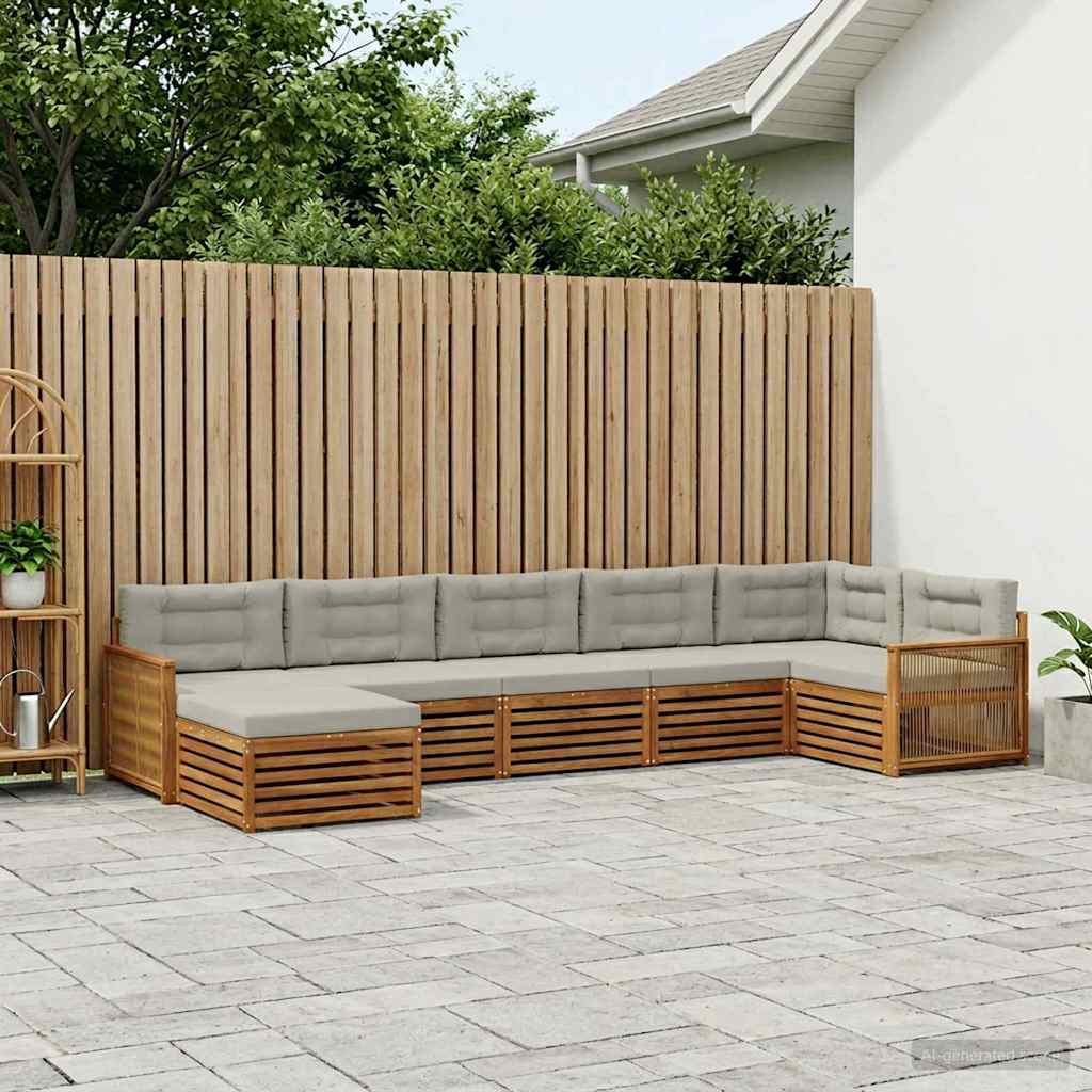 vidaXL Zestaw sof na zewnątrz z poduszką 7 pcs Naturalny i jasnoszary