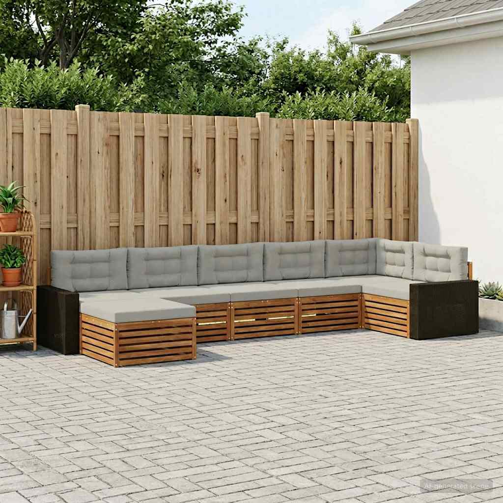 vidaXL Zestaw sof na zewnątrz z poduszką 7 pcs Naturalny i jasnoszary