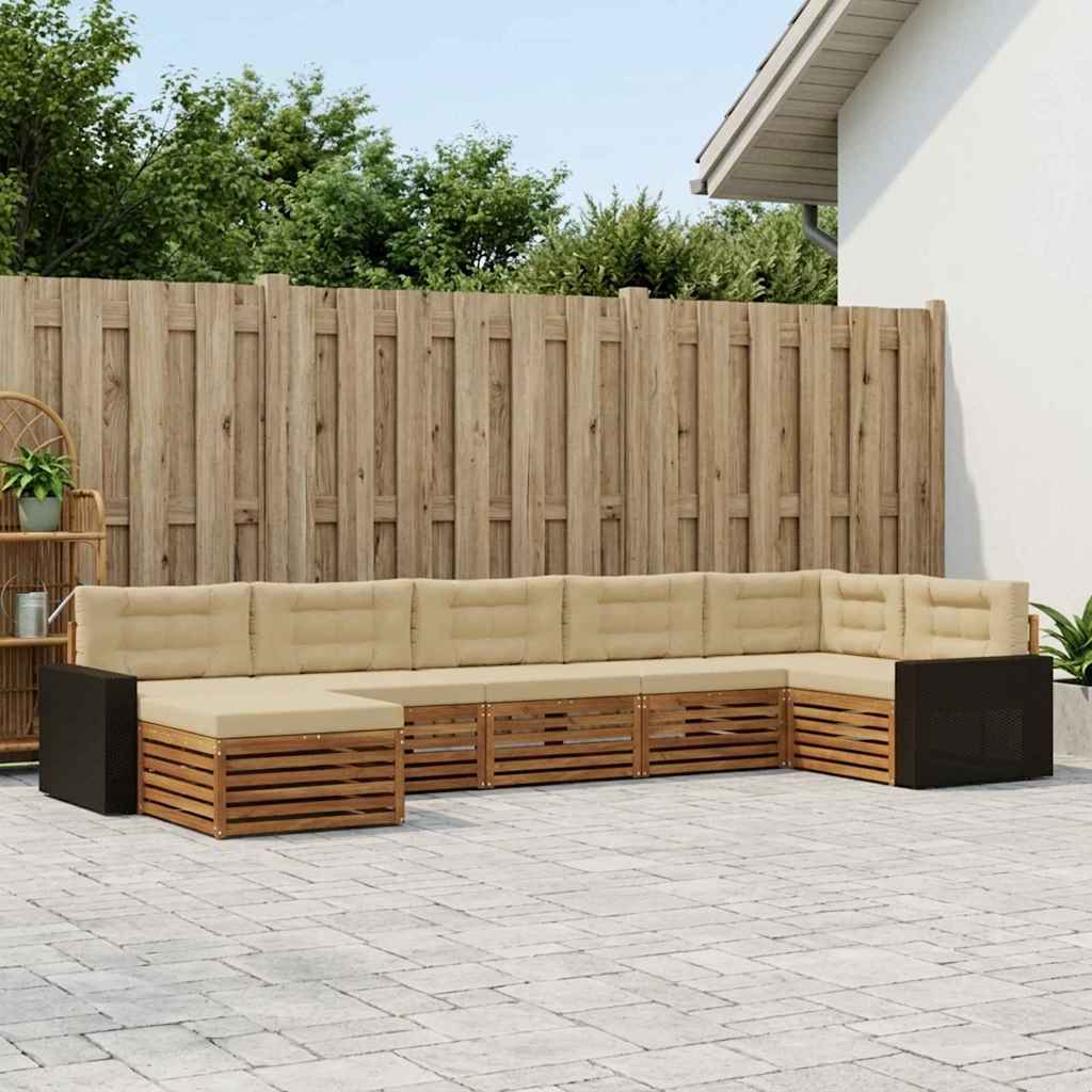 vidaXL Zestaw sof na zewnątrz z poduszką 7 pcs Naturalny i Beżowy