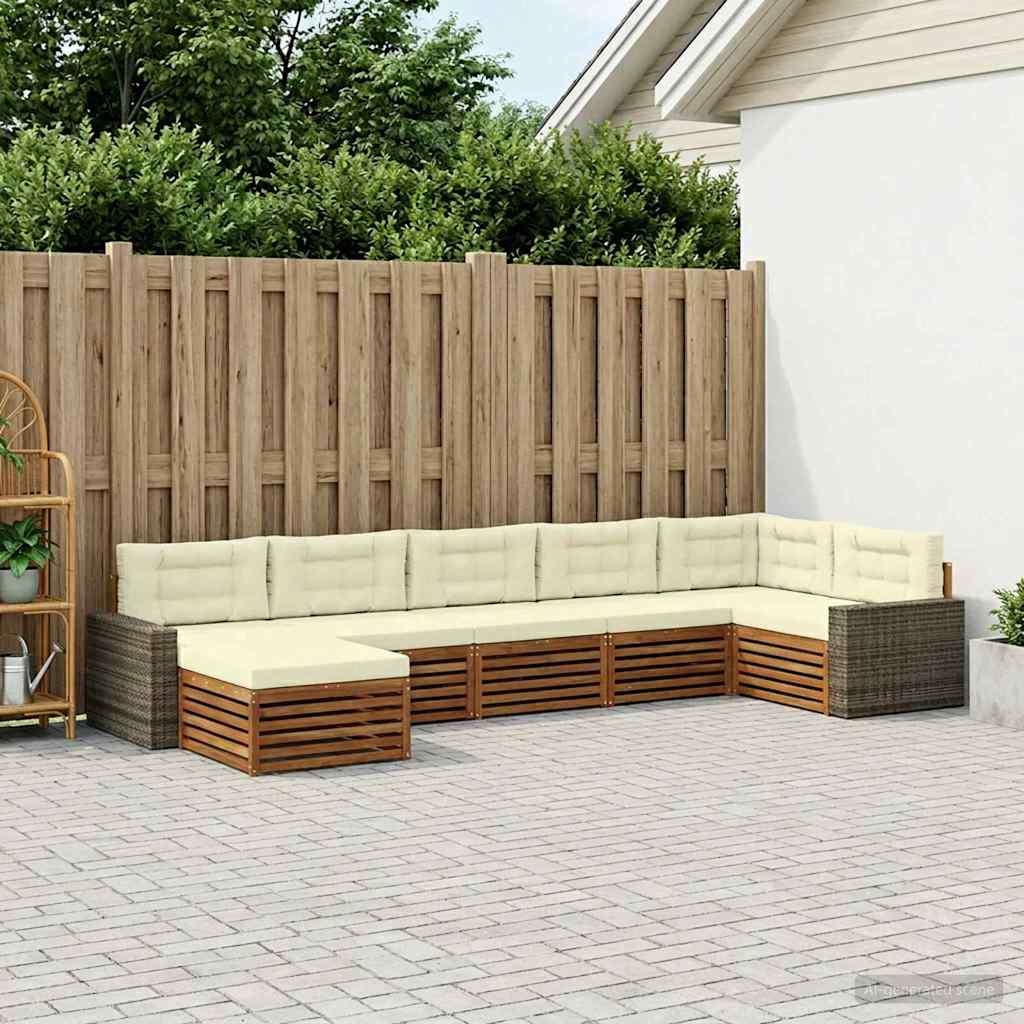 vidaXL Zestaw sof na zewnątrz z poduszką 7 pcs Naturalny i Kremowy